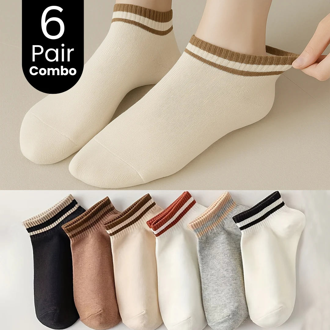 6-Pair Striped Ankle Crew Breathable Socks Combo