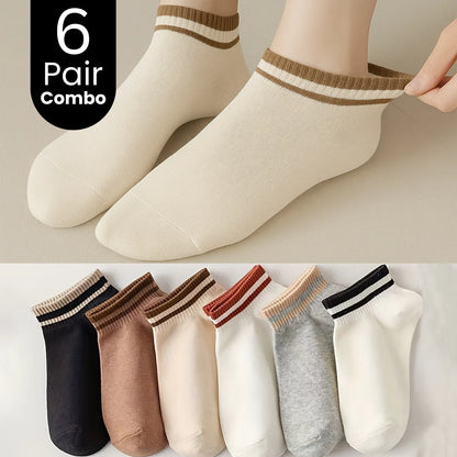 6-Pair Striped Ankle Crew Breathable Socks Combo