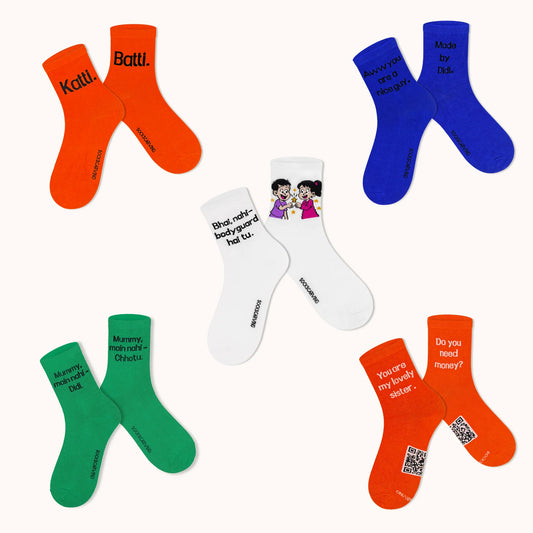 Siblings Bond Dialogue Edition Socks – Unisex | Pack of 5 Pairs