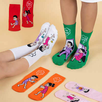 Siblings Bond Character Designer Socks – Unisex | Pack of 5 Pairs
