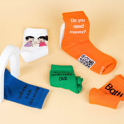 Siblings Bond Dialogue Edition Socks – Unisex | Pack of 5 Pairs
