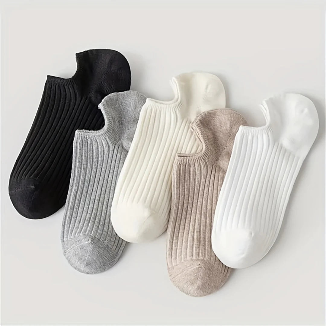 5-Pair Solid Boat Socks Simple Breathable Invisible Short Socks Combo
