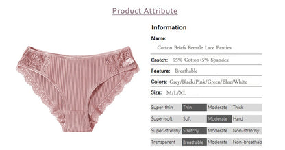 Premium Pure Cotton Lingerie Self Stripe Netted & Frill Lace DesignLow Waist Panties | Sexy Briefs