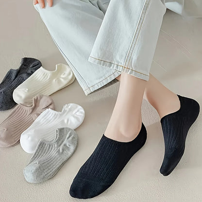 5-Pair Solid Boat Socks Simple Breathable Invisible Short Socks Combo